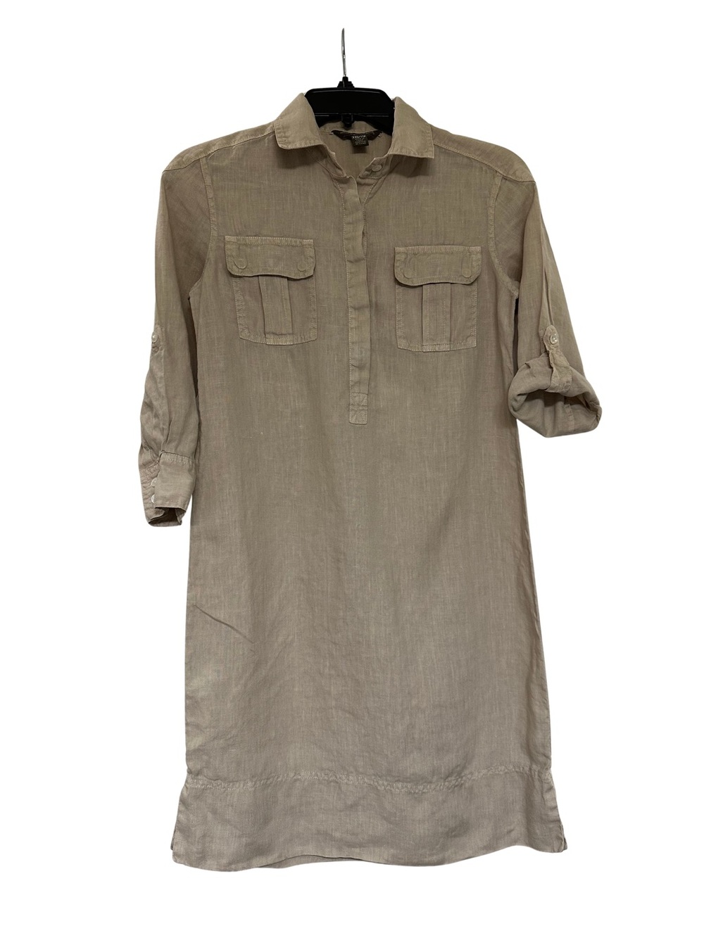 Tommy Bahama Classic Taupe Tan Tunic Linen Dress with Button-Front Pockets XXS